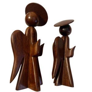 Ironwood Angels Set of Two Figurines Hand Carved Mexico Folk Art Vintage 1970s
